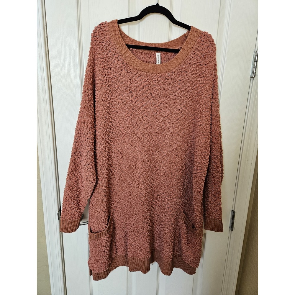 Zenana Premium Orange/Brown Popcorn Knit Scoop Neck Tunic Sweater, Plus 3X